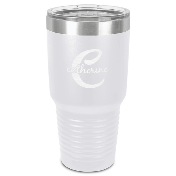 Custom Name & Initial (Girly) 30 oz Stainless Steel Tumbler - White - Single-Sided (Personalized)