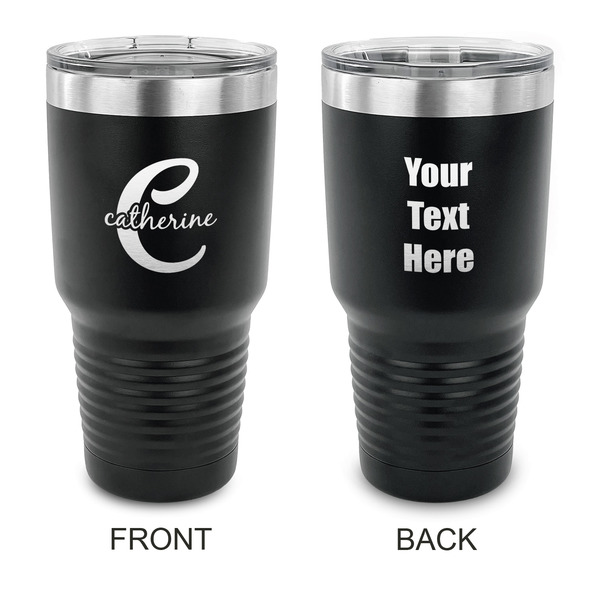 Custom Name & Initial (Girly) 30 oz Stainless Steel Tumbler - Black - Double Sided (Personalized)