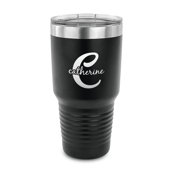Custom Name & Initial (Girly) 30 oz Stainless Steel Tumbler - Black - Single Sided (Personalized)