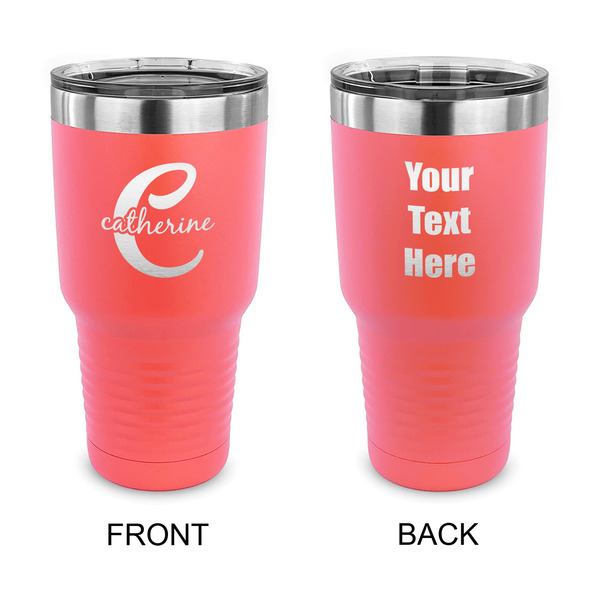 Custom Name & Initial (Girly) 30 oz Stainless Steel Tumbler - Coral - Double Sided (Personalized)