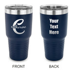 Name & Initial (Girly) 30 oz Stainless Steel Tumbler - Navy - Double Sided (Personalized)