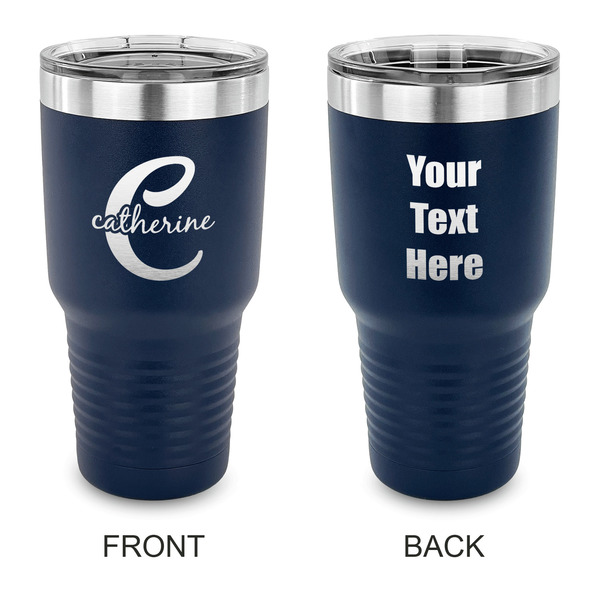 Custom Name & Initial (Girly) 30 oz Stainless Steel Tumbler - Navy - Double Sided (Personalized)