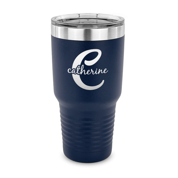 Custom Name & Initial (Girly) 30 oz Stainless Steel Tumbler - Navy - Single Sided (Personalized)