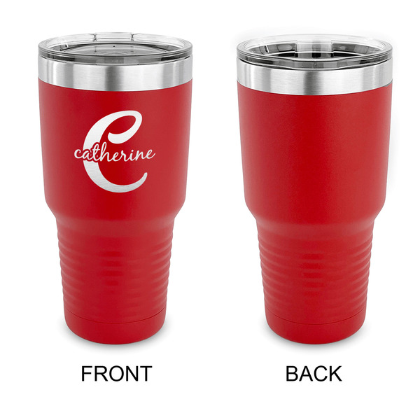 Name & Initial (Girly) 30 oz Stainless Steel Ringneck Tumblers - Red - Single Sided - APPROVAL