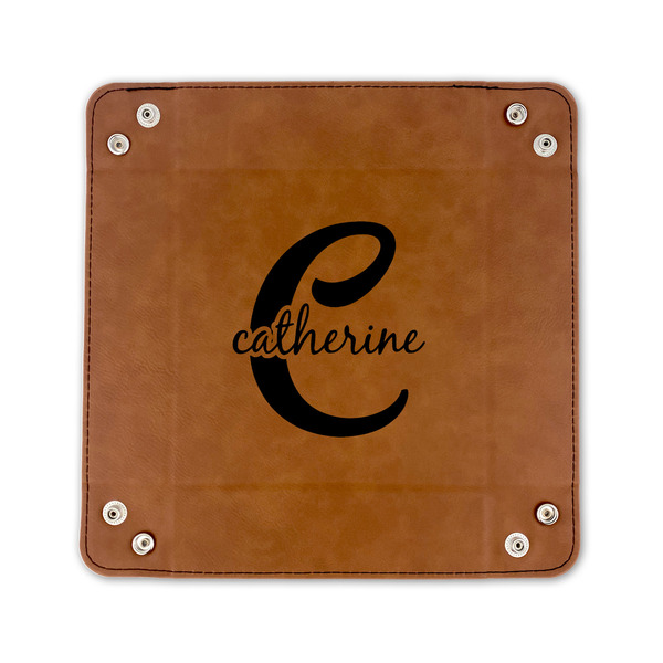 Name & Initial (Girly) 6" x 6" Leatherette Snap Up Tray - FLAT FRONT