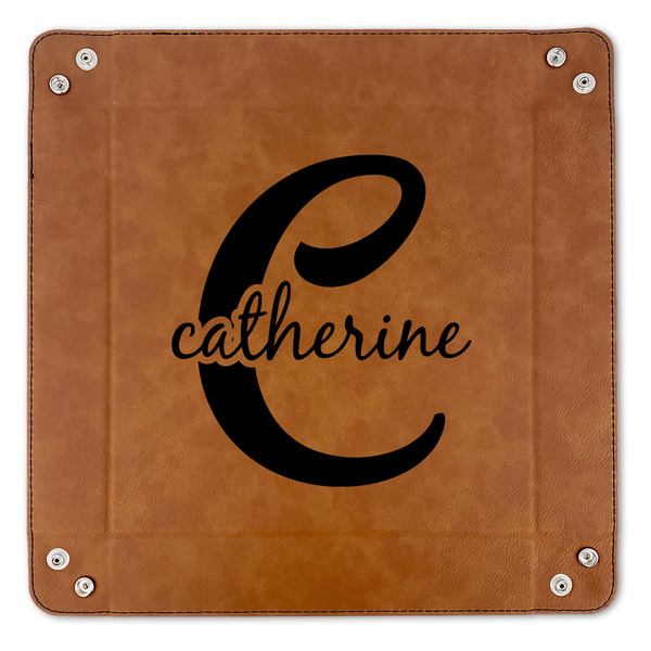 Name & Initial (Girly) 9" x 9" Leatherette Snap Up Tray - APPROVAL (FLAT)