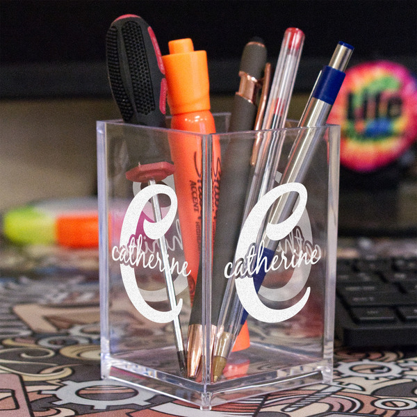 Name & Initial (Girly) Acrylic Pen Holder - In Context