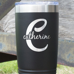 Name & Initial (Girly) 20 oz Stainless Steel Tumbler - Black - Single Sided (Personalized)