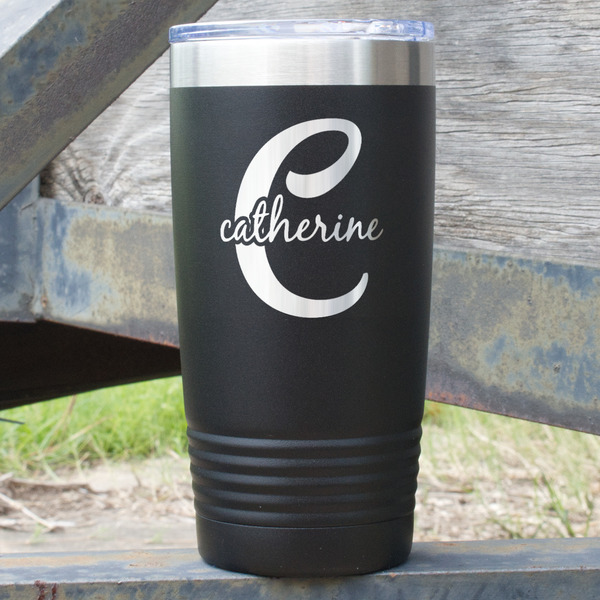 Custom Name & Initial (Girly) 20 oz Stainless Steel Tumbler - Black - Double Sided (Personalized)