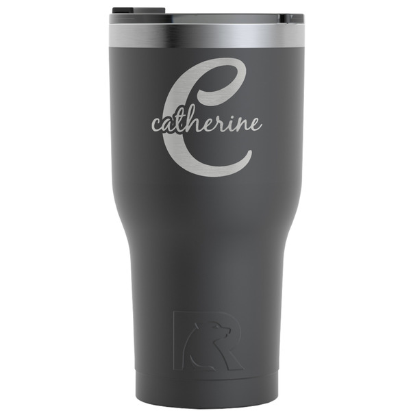 Custom Name & Initial (Girly) RTIC Tumbler - Black - Engraved Front (Personalized)