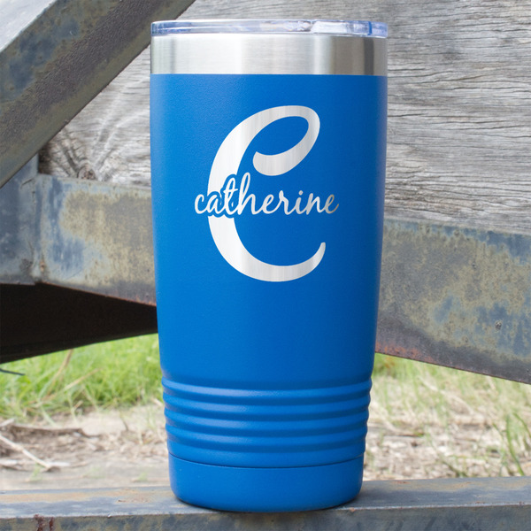 Custom Name & Initial (Girly) 20 oz Stainless Steel Tumbler - Royal Blue - Single Sided (Personalized)