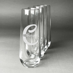 Name & Initial (Girly) Champagne Flute - Stemless Engraved - Set of 4 (Personalized)