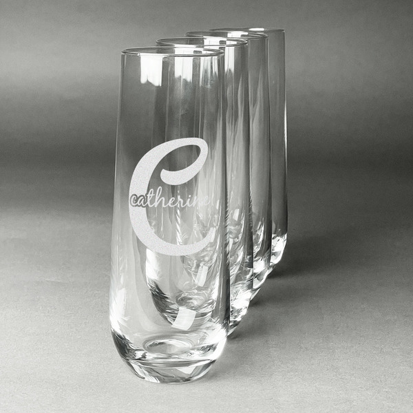 Name & Initial (Girly) Champagne Flute - Set of 4 - Front/Main