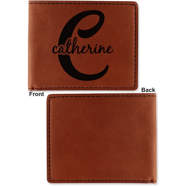 Name & Initial (Girly) Cognac Leatherette Bifold Wallets - Front and Back Single Sided - Apvl