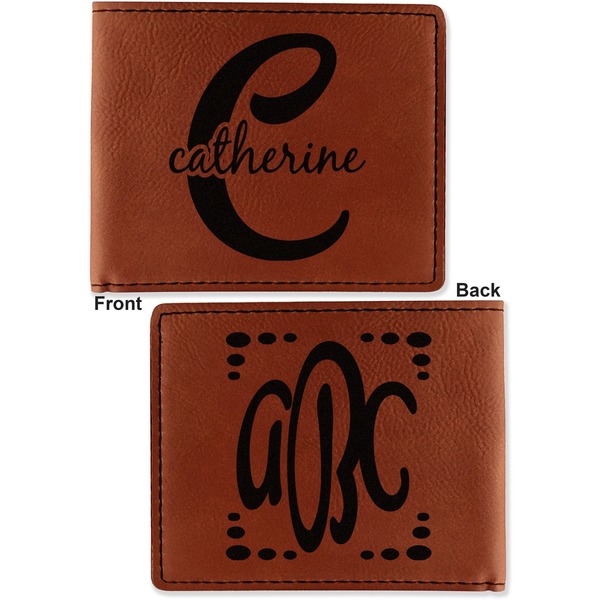 Name & Initial (Girly) Cognac Leatherette Bifold Wallets - Front and Back