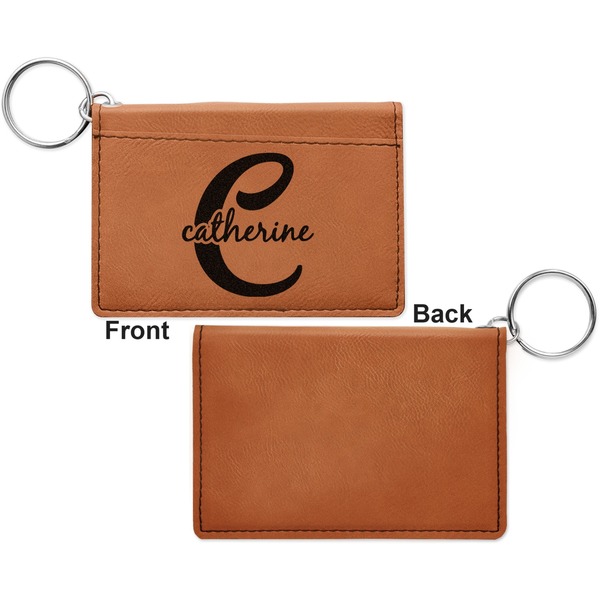 Name & Initial (Girly) Cognac Leatherette Keychain ID Holders - Front Apvl