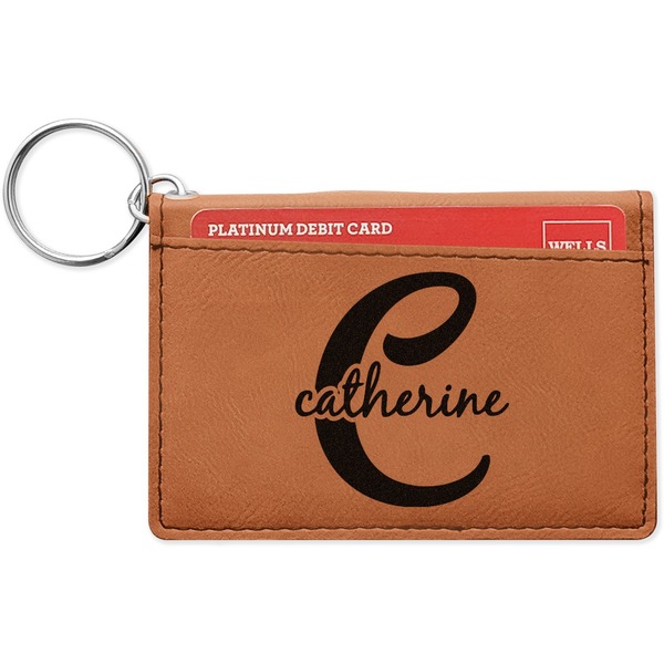 Custom Name & Initial (Girly) Leatherette Keychain ID Holder - Double Sided (Personalized)