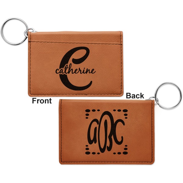 Name & Initial (Girly) Cognac Leatherette Keychain ID Holders - Front and Back Apvl