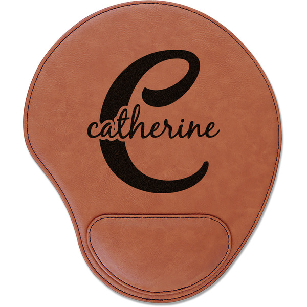Custom Name & Initial (Girly) Leatherette Mouse Pad with Wrist Support (Personalized)