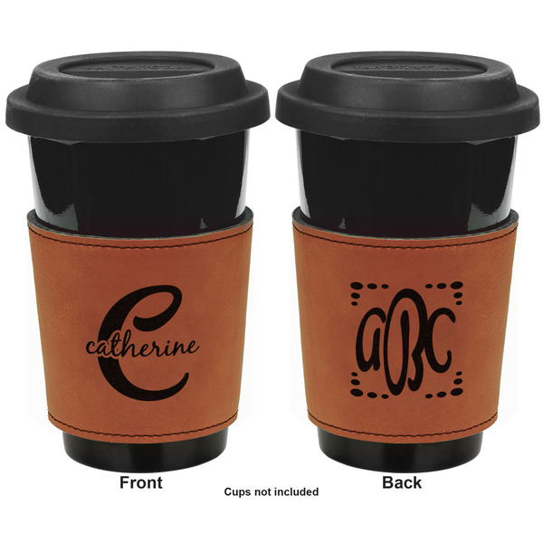 Name & Initial (Girly) Cognac Leatherette Mug Sleeve - Double Sided Apvl