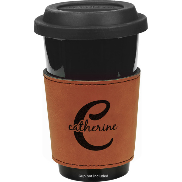 Custom Name & Initial (Girly) Leatherette Cup Sleeve - Single Sided (Personalized)