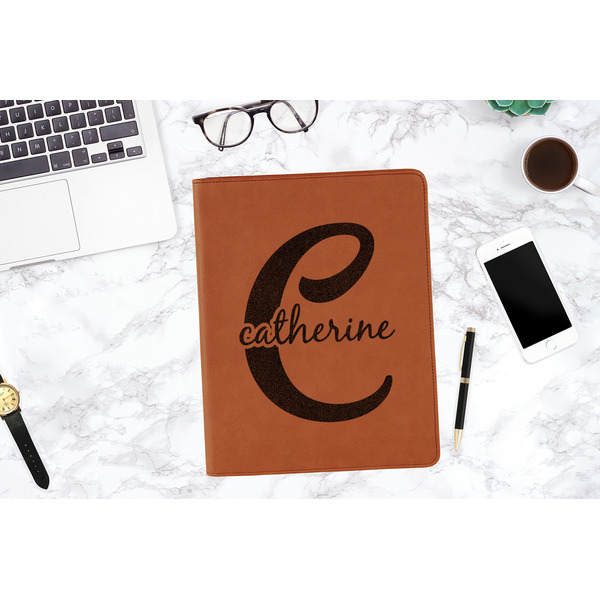Name & Initial (Girly) Cognac Leatherette Portfolios - Lifestyle Image