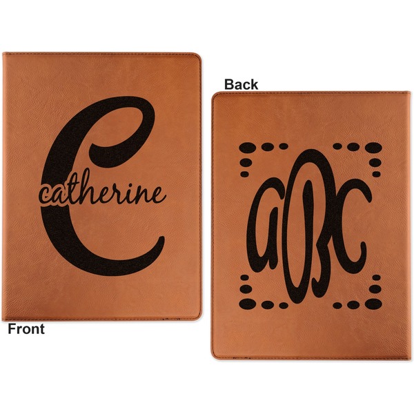 Name & Initial (Girly) Cognac Leatherette Portfolios with Notepad - Large - Double Sided - Apvl