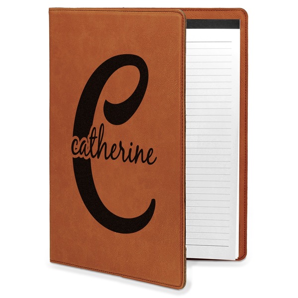 Custom Name & Initial (Girly) Leatherette Portfolio with Notepad - Large - Double Sided (Personalized)