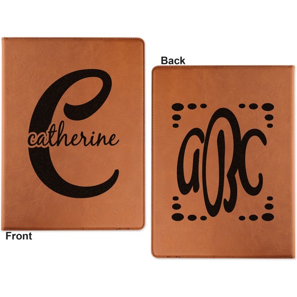 Name & Initial (Girly) Cognac Leatherette Portfolios with Notepad - Small - Double Sided- Apvl