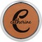 Name & Initial (Girly) Cognac Leatherette Round Coasters w/ Silver Edge - Single