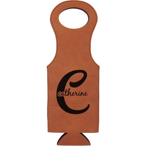 Custom Name & Initial (Girly) Leatherette Wine Tote - Single Sided (Personalized)