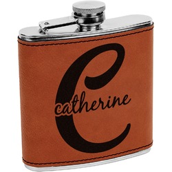 Name & Initial (Girly) Leatherette Wrapped Stainless Steel Flask (Personalized)