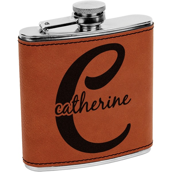 Custom Name & Initial (Girly) Leatherette Wrapped Stainless Steel Flask (Personalized)