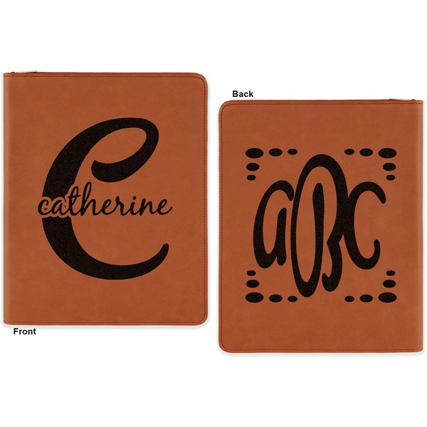 Name & Initial (Girly) Cognac Leatherette Zipper Portfolios with Notepad - Double Sided - Apvl