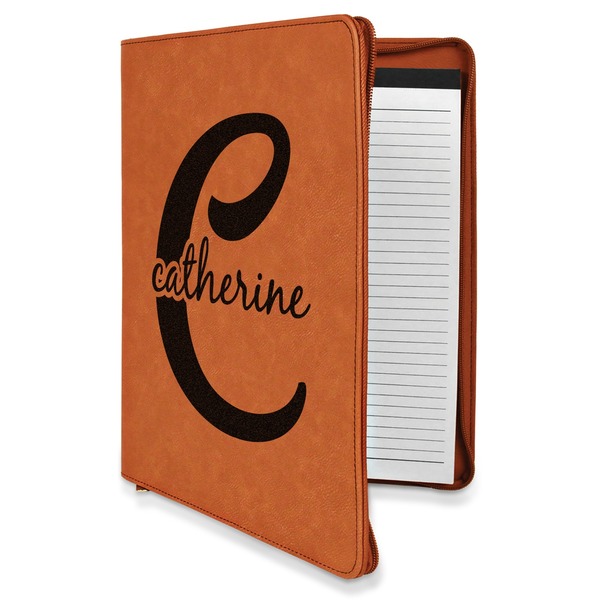 Custom Name & Initial (Girly) Leatherette Zipper Portfolio with Notepad - Double Sided (Personalized)