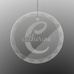 Name & Initial (Girly) Engraved Glass Ornament - Round (Personalized)