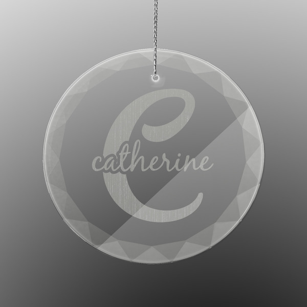 Custom Name & Initial (Girly) Engraved Glass Ornament - Round (Personalized)