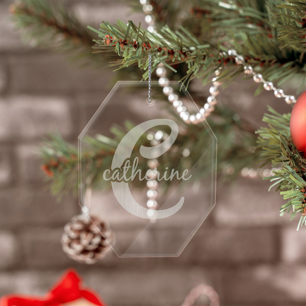 Name & Initial (Girly) Engraved Glass Ornaments - Octagon (Lifestyle)