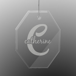 Name & Initial (Girly) Engraved Glass Ornament - Octagon (Personalized)
