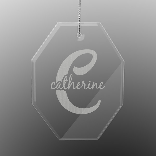 Name & Initial (Girly) Engraved Glass Ornaments - Octagon