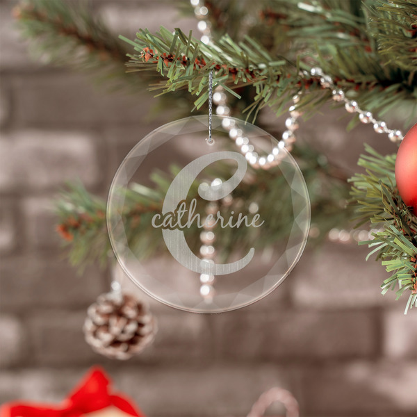 Name & Initial (Girly) Engraved Glass Ornaments - Round (Lifestyle)