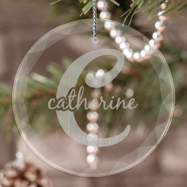 Custom Name & Initial (Girly) Engraved Glass Ornament (Personalized)