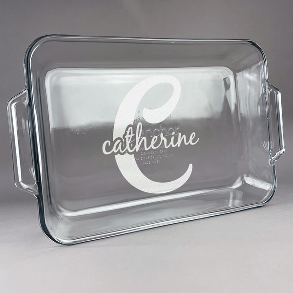 Custom Name & Initial (Girly) Glass Baking Dish with Truefit Lid - 13in x 9in (Personalized)