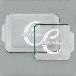 Name & Initial (Girly) Set of Glass Baking & Cake Dish - 13in x 9in & 8in x 8in (Personalized)