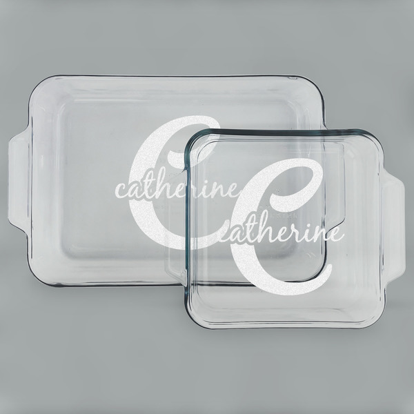 Custom Name & Initial (Girly) Set of Glass Baking & Cake Dish - 13in x 9in & 8in x 8in (Personalized)