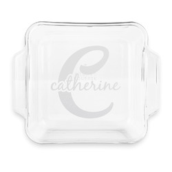 Name & Initial (Girly) Glass Cake Dish with Truefit Lid - 8in x 8in (Personalized)