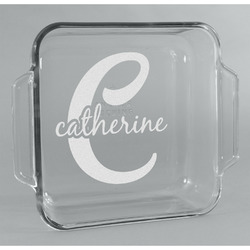 Name & Initial (Girly) Glass Cake Dish - 8in x 8in (Personalized)