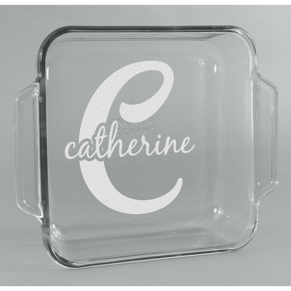 Custom Name & Initial (Girly) Glass Cake Dish - 8in x 8in (Personalized)