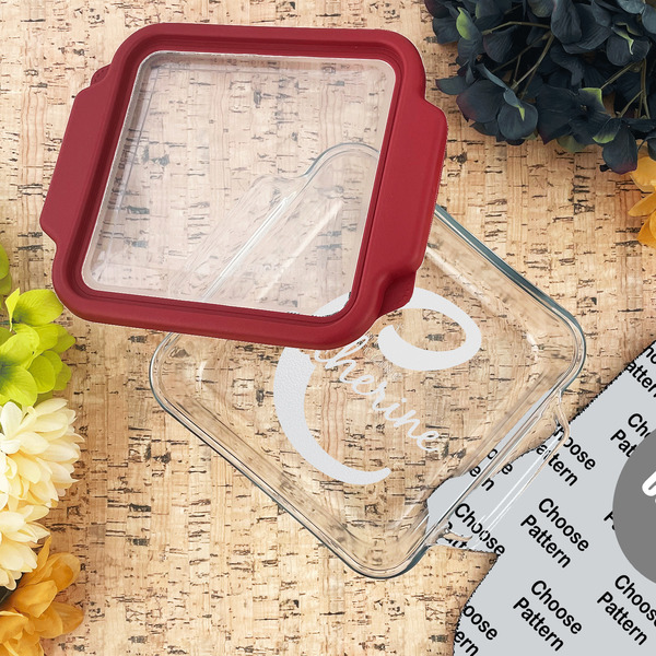 Name & Initial (Girly) Glass Cake Dish - LIFESTYLE (8x8)