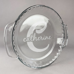 Name & Initial (Girly) Glass Pie Dish - 9.5in Round (Personalized)
